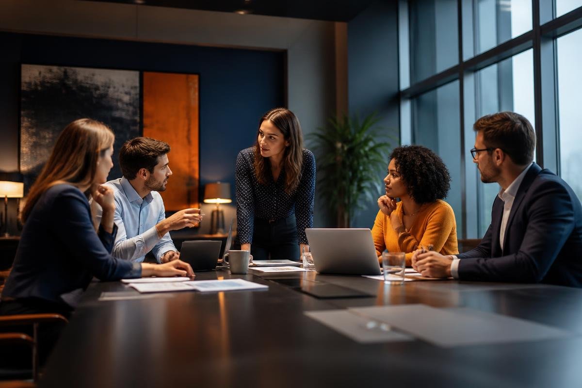Operations team collaborating around a conference table